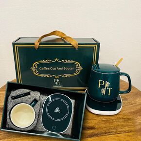 Smart Coffee Mug Warmer & Mug Set for Desk, Electric Coffee Cup Warmer with Auto Shut Off, 55°C Temperature Coffee Mug Warmer Heater, Ceramic Cup, Home, Office - Ideal Gift for Coffee & Tea