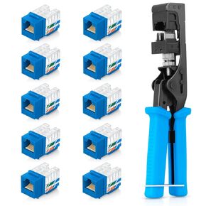 Everest Media Solutions Bundle – 2 Items: easyJACK - Speed Termination Tool + 10 Pack of RJ45 CAT6 UTP Keystone Jacks - Blue