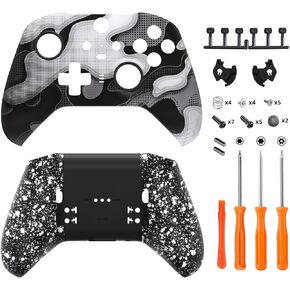 eXtremeRate Black White Camouflage Patterned Faceplate Shell + Textured White Back Bottom Shell for Xbox Elite Series 2, Elite Series 2 Core Controller