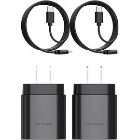 2-Pack(Black) Super Fast Type C Charger, 25W Type C Charger Fast Charging Block with USB C Cable Compatible with S24U/S23/S22/S21/S20/i Phone 16/15/14 (Black)