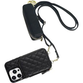 Bocasal A Stylish Crossbody Wallet Case for iPhone 15 Pro + A Leather Lipstick Case Holder