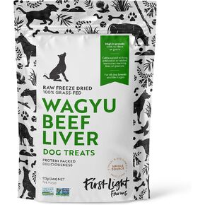 First Light Wagyu Beef Liver Dog Treats, 4oz and breeds