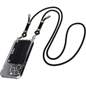 Keebos - Crossbody iPhone Case with Card Wallet and Detachable Strap Design - (Clear Case, Black Strap) Size iPhone 16 Pro Max