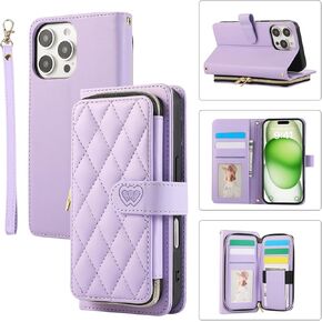 حقيبة محفظة لـ iPhone 14 Pro 6.1 بوصة مع حامل بطاقة Zipper وحزام وحزام الكتف وحزام معصم ، محفظة Crossbody حقيبة وقائية أنيقة لـ iPhone 14 Pro -Black