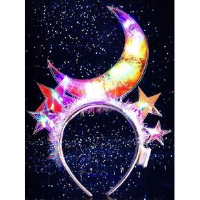 GENBREE Light Up Headbands Glowing Stars Moon Hair Band Luminous Headband Nightclub Rave Party Hair Accessories Women
