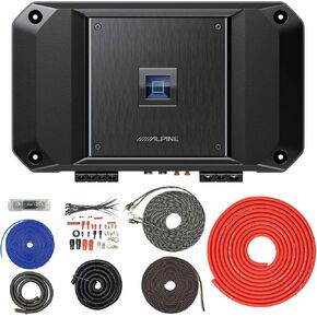 Alpine R2-A75M R Series Mono Class D Subwoofer Amplifier 750W with SoundBox TCK4 4 Gauge OFC Complete 4 GA Copper Amplifier Install Wiring Kit Bundle