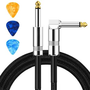 Guitar Cable, Guitar Cord 10ft, Guitar AMP Cord for Bass Guitar & Electric Guitar/Keyboard/Mandolin, Pro Audio Instrument Cable (Right Angle to Straight, Black)
