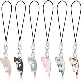 6 Pack Cat Charm for Mobile Phone Pendant Cute Cat Phone Charm Kawaii Charms Strap Hanging for Backpack, Wallet, Keychain Pendant