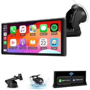 10.26" Wireless Apple Carplay Screen for Car, OEM Style Bracket, Portable Apple CarPlay & Android Auto Car Stereo with Backup Camera GPS Navigation, Bluetooth, Phone Mirror Link Fits All Vehicles