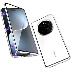 QUIETIP Case Compatible with Honor Magic 7 Pro,Magnetic Body Metal Frame Double Sided Clear Tempered Glass with Camera Protection Cover,Black