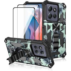 for Motorola Moto G Power 2025/ Moto G Play 2025 Case, with 2 Pack Tempered Glass Screen Protector, Military Grade, Kickstand with Magnetic Car Mount, Protective Phone Case - Light Green