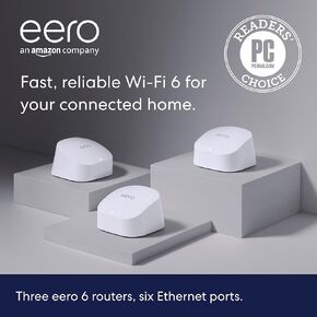 Amazon Eero 6 Mesh Wi-Fi System | يدعم سرعات تصل إلى 500 ميغابت في الثانية | الاتصال بـ Alexa | تغطية تصل إلى 4500 قدم مربع | 3 عبوات ، ثلاثة أجهزة التوجيه