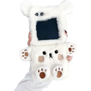 Fluffy Case for Moto Razr 2024 Cute Bear Cartoon Case for Girls Women Winter Warm Soft TPU Bumper Plush Fuzzy Fur Back Protective Phone Cover (Brown)
