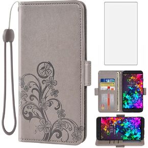 Asuwish متوافق مع Razer Phone 2 Wallet Case و Glass Screen Protector Flip Flip Lrist Strap حامل بطاقة الائتمان حامل للهاتف الخلوي ل Razerphone2 نساء الرجال الورد الذهب