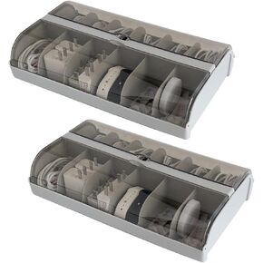 Yesesion 2 Pack Extra Large Cable Organizer Box with 12 Compartments, Plastic Desk Drawer Storage with Lid for Cords, Wire, Phone Charger, Art Crafts, Workshop Tools, Nails, Clips (Gray)