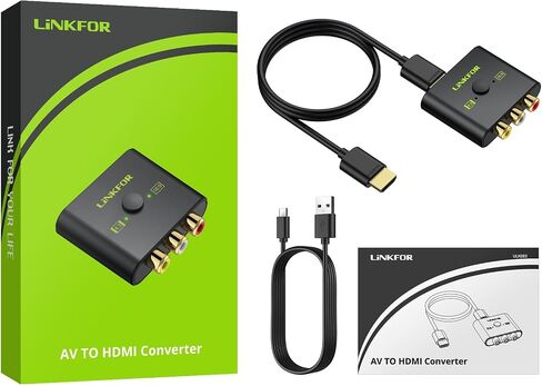 LiNKFOR RCA to HDMI Converter,1080P AV to HDMI Converter,16:9/4:3 Conversion Mini Composite CVBS Audio Video Adapter Supports PAL/NTSC for Wii/PS1/PS2/N64/Xbox in Saudi Arabia