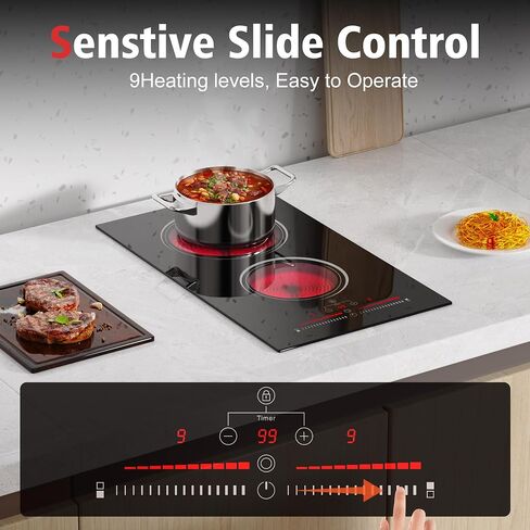 2 Burner Electric Cooktop 12 Inch, Nefaracy 110V Electric Stove with Touch Control, 2000W Ceramic Cooktop, Built-in & Countertop, Overflow Protection, Safety Lock, Timer(Plug in) in Kuwait
