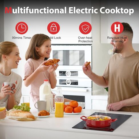 2 Burner Electric Cooktop 12 Inch, Nefaracy 110V Electric Stove with Touch Control, 2000W Ceramic Cooktop, Built-in & Countertop, Overflow Protection, Safety Lock, Timer(Plug in) in Kuwait