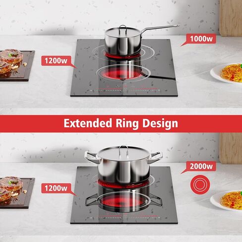 2 Burner Electric Cooktop 12 Inch, Nefaracy 110V Electric Stove with Touch Control, 2000W Ceramic Cooktop, Built-in & Countertop, Overflow Protection, Safety Lock, Timer(Plug in) in Kuwait