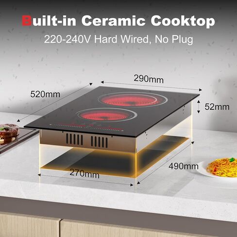 2 Burner Electric Cooktop 12 Inch, Nefaracy 110V Electric Stove with Touch Control, 2000W Ceramic Cooktop, Built-in & Countertop, Overflow Protection, Safety Lock, Timer(Plug in) in Kuwait