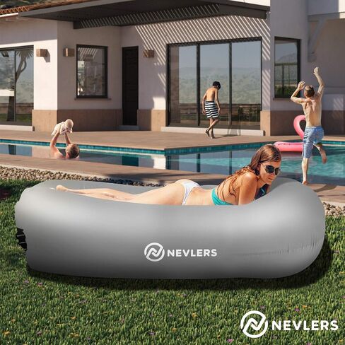 Nevlers Gray/Yellow Waterproof Blanket & Inflatable Chair | Inflatable Couch Outdoor Lounger & 75"x79" Large Beach Blanket Sandproof | Portable Chairs & Large Blanket for Beach Essentials for Vacation in Saudi Arabia