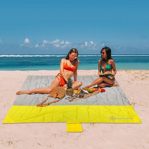 Nevlers Gray/Yellow Waterproof Blanket & Inflatable Chair | Inflatable Couch Outdoor Lounger & 75"x79" Large Beach Blanket Sandproof | Portable Chairs & Large Blanket for Beach Essentials for Vacation in Saudi Arabia