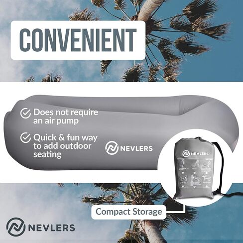 Nevlers Gray/Yellow Waterproof Blanket & Inflatable Chair | Inflatable Couch Outdoor Lounger & 75"x79" Large Beach Blanket Sandproof | Portable Chairs & Large Blanket for Beach Essentials for Vacation in Saudi Arabia