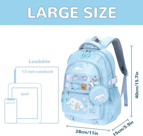 حقيبة الظهر Roffatide anime Pochacco Kawaii مع 12 PCS Associory Cartoon Cartoon Travel Aseshetic Spismer New Gifts مع دبابيس لطيفة مضادة للسرقة على ظهره على الظهر. in Saudi Arabia