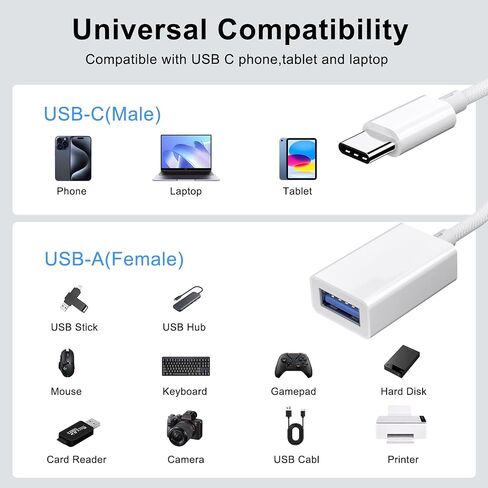 محول USB C إلى USB 3.0 (حزمة 2) ، USB C ذكر إلى USB أنثى OTG Dongle Cable Thunderbolt3 إلى محول USB متوافق مع MacBook Pro/Air ، iPad Pro ، iPhone 16 Pro Max/15 ، Galaxy S25/S24/S23/S22 in Kuwait