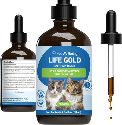Pet Wellbeing Life Gold for Cats - Immune Support, Antioxidants, Normal Detoxification, Cellular Health, Astragalus, Blessed Thistle - Veterinarian-Formulated Herbal Supplement 2 fl oz (59 ml) in Saudi Arabia