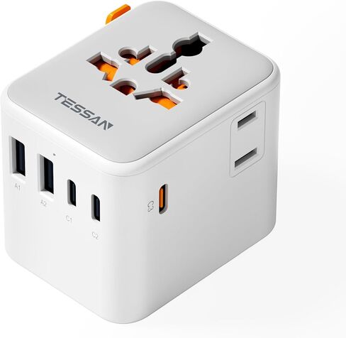 TESSAN Universal Travel Adapter, International Power Adapter with 4 USB Ports (1 USB C), Worldwide Plug Adaptor Wall Charger for USA to Europe UK France Germany Spain Ireland Australia(Type C/G/A/I) in Kuwait