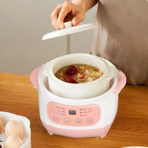 Electric Stew Pot, 1L Smart Twin Ceramic Pot Mini Ceramic Stew Cooker Appointment Timing Boiled Porridge Soup Pot, Prevent Dry Burning, Detachable Slow Cooker for Home in Saudi Arabia