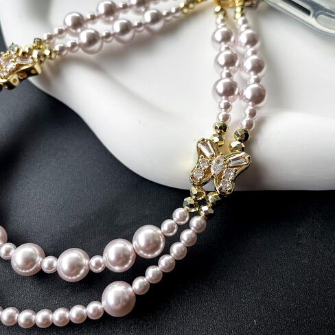 Beaded Pearl Phone Charm Lanyard Strap Butterfly Bow Beaded Phone Bracelet Wrist Strap Phone Wristlet Handmade Phone Chain for iPhone in Kuwait