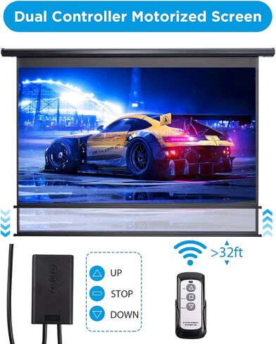 Motorized Projector Screen Pull Down 120 Inch Automatic Projector Screen with Remote Control and Ceiling Mount Hooks, Electric Projection Screen Retractable Black Movie Screen 4:3 Outdoor Indoor in Kuwait
