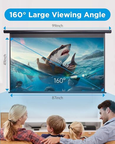 Motorized Projector Screen Pull Down 120 Inch Automatic Projector Screen with Remote Control and Ceiling Mount Hooks, Electric Projection Screen Retractable Black Movie Screen 4:3 Outdoor Indoor in Kuwait
