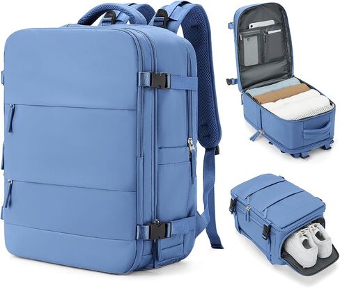 coowoz Large Travel Backpack For Women Men,Carry On Rucksack Flight Approved,Hiking Backpack Waterproof Outdoor Sports Casual Daypack Fit 15.6 Inch Laptop Compartment (Blue) in Saudi Arabia