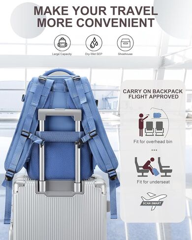 coowoz Large Travel Backpack For Women Men,Carry On Rucksack Flight Approved,Hiking Backpack Waterproof Outdoor Sports Casual Daypack Fit 15.6 Inch Laptop Compartment (Blue) in Saudi Arabia