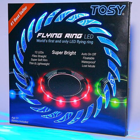 TOSY Flying Ring - 12 LEDs, Super Bright, Soft, Auto Light Up, Safe, Waterproof, Lightweight Frisbee, Cool Birthday, Camping, Easter Basket Stuffers & Outdoor/Indoor Gift Toy for Boys/Girls/Kids in Saudi Arabia