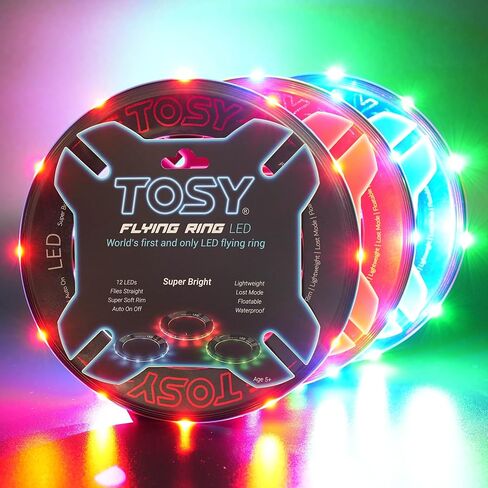 TOSY Flying Ring - 12 LEDs, Super Bright, Soft, Auto Light Up, Safe, Waterproof, Lightweight Frisbee, Cool Birthday, Camping, Easter Basket Stuffers & Outdoor/Indoor Gift Toy for Boys/Girls/Kids in Saudi Arabia
