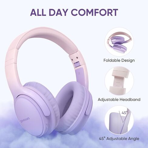 سماعات الرأس اللاسلكية ، Bluetooth على سماعات الأذن مع الميكروفون ، صوت Hi-Fi ، وقت اللعب 60H ، التحكم في اللمس ، سماعات قابلة للطي ، وسماعات الرأس على الأذن للبنات ، والسفر ، والعمل ، in Kuwait