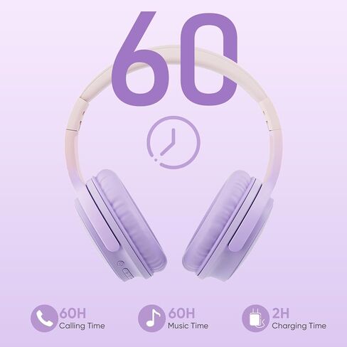 سماعات الرأس اللاسلكية ، Bluetooth على سماعات الأذن مع الميكروفون ، صوت Hi-Fi ، وقت اللعب 60H ، التحكم في اللمس ، سماعات قابلة للطي ، وسماعات الرأس على الأذن للبنات ، والسفر ، والعمل ، in Kuwait