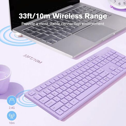 LeadsaiL Purple Wireless Keyboard, 2.4GHz Full-Sized Ergonomic Computer Keyboard, Cordless Noiseless Keyboard,12 FN Shortcuts for Windows MacOS Laptop Computer in Saudi Arabia