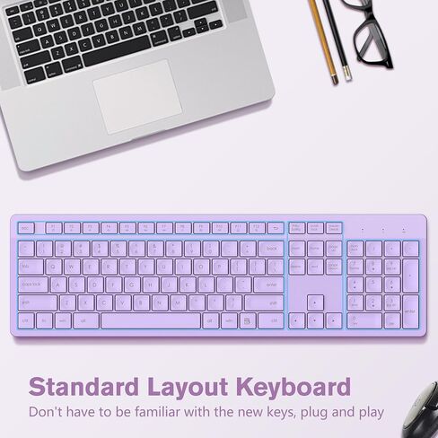 LeadsaiL Purple Wireless Keyboard, 2.4GHz Full-Sized Ergonomic Computer Keyboard, Cordless Noiseless Keyboard,12 FN Shortcuts for Windows MacOS Laptop Computer in Saudi Arabia