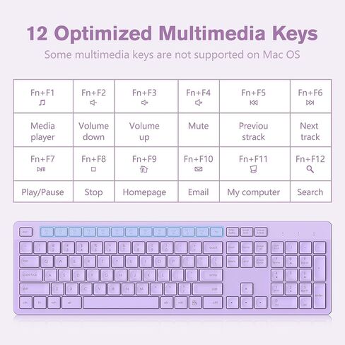 LeadsaiL Purple Wireless Keyboard, 2.4GHz Full-Sized Ergonomic Computer Keyboard, Cordless Noiseless Keyboard,12 FN Shortcuts for Windows MacOS Laptop Computer in Saudi Arabia