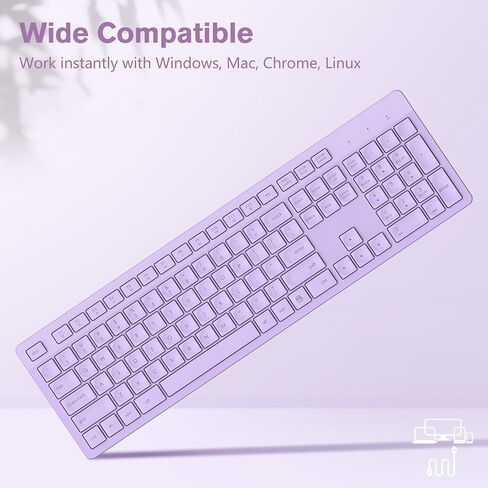 LeadsaiL Purple Wireless Keyboard, 2.4GHz Full-Sized Ergonomic Computer Keyboard, Cordless Noiseless Keyboard,12 FN Shortcuts for Windows MacOS Laptop Computer in Saudi Arabia