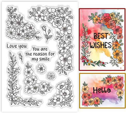 GLOBLELAND Iron Orchid Corner Flourishes Lily of The Valley Rose Lily Flower Clear Stamps Transparent Silicone Stamp for Card Making Decoration and DIY Scrapbooking in Saudi Arabia