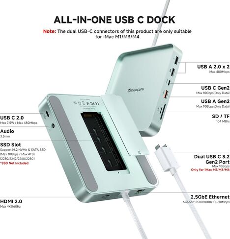 Minisopuru Iexpandmate DS802PRO IMAC accessories مع 4K@60Hz HDMI ، USB C Charging ، 2.5GBE ، 4TB M.2 SSD SPATCOST | أزرق in Kuwait