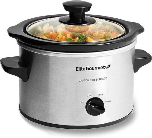 Bundle of Elite Gourmet MST-250XW 1.5 Quart Electric Slow Cooker Ceramic Pot, White + Elite Gourmet MST-250XS 1.5 Quart Slow Cooker, Stainless Steel, Adjustable Temp, Dishwasher Safe Glass Lid in Saudi Arabia
