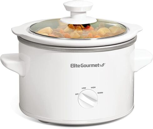 Bundle of Elite Gourmet MST-250XW 1.5 Quart Electric Slow Cooker Ceramic Pot, White + Elite Gourmet MST-250XS 1.5 Quart Slow Cooker, Stainless Steel, Adjustable Temp, Dishwasher Safe Glass Lid in Saudi Arabia