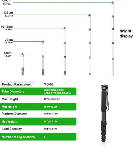 FANAUE MD-01 Camera Monopod with 1/4"-20 and 3/8"-16 Threads, Carbon Fiber Monopod for Canon Nikon Sony and DSLR Cameras, Lightweight Travel Monopod Load 10kg/22lbs, Great for Outdoor Photography in Saudi Arabia